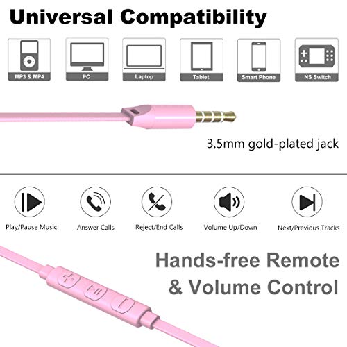 Joymiso Wired Earbuds for School Kids Women Small Ears w Mic and Case, Pink