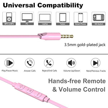 Joymiso Wired Earbuds for School Kids Women Small Ears w Mic and Case, Pink
