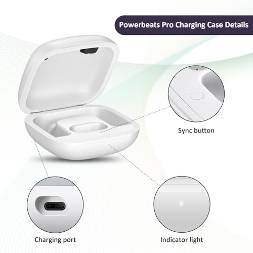 Replacement Charging Case Compatible for Powerbeats Pro, Charger Case with Bluetooth Pairing Sync Button, 700 mAh Built-in Battery, Capable of Charging 3 Times - color: Powerbeats Pro 1 White