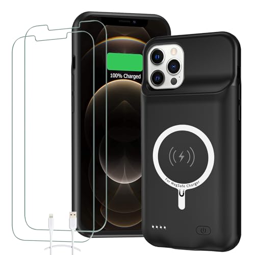 Battery Case for iPhone 12 Pro Max, 12000mAh High Capacity Rechargeable Smart Portable Charger Case Extended Battery Pack with iPhone 12 Pro Max (6.7 inch) Wireless Charging Case Support Carplay-Black - size: iPhone 12 Pro Max