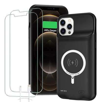 Battery Case for iPhone 12 Pro Max, 12000mAh High Capacity Rechargeable Smart Portable Charger Case Extended Battery Pack with iPhone 12 Pro Max (6.7 inch) Wireless Charging Case Support Carplay-Black - size: iPhone 12 Pro Max