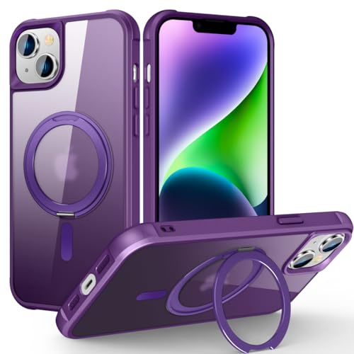 Designed for iPhone 14 Plus Case with 360° Rotatable Magnetic Ring Stand [Compatible Mag-Safe] [Military Grade Protection] Translucent Matte Phone Cases for Women Men 6.7'', Purple - color: Purple, size: Iphone 14 PLUS