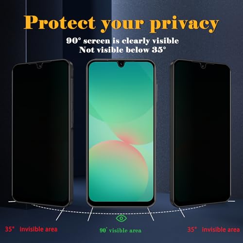 2 Pack Privacy Screen Protector for Samsung Galaxy A26, Tempered Glass Film full Coverage Anti Scratch, Anti-Spy, 9H Hardness, Bubble Free for Samsung Galaxy A26 Privacy Screen Protector - size: Samsung Galaxy A26