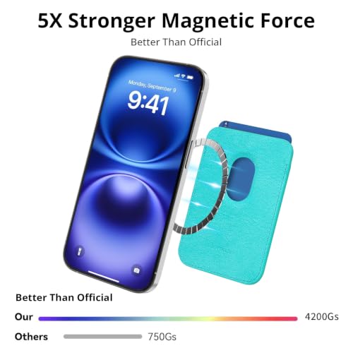 Magnetic Wallet Cell Phone Card Holder for Phone Case with Mag-Safe | Stronger Magnetic RFID Leather Phone Wallet Stick on Series of iPhone 17/16/15/14/13/12 and Pro/Promax, Aqua Teal - color: Aqua Teal, size: 1 Pack