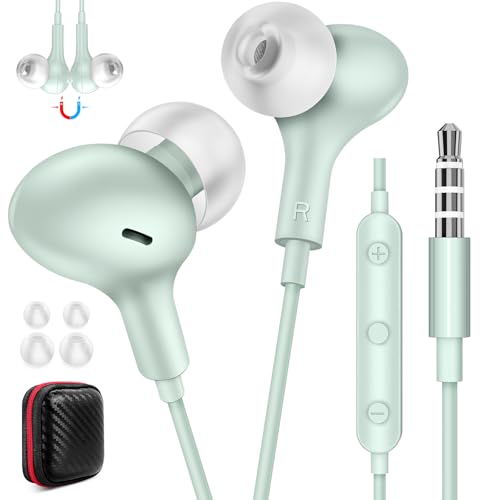 ASKUBSKU Wired Earbuds 3.5mm Headphone for Chromebook PC School, Green - color: Green