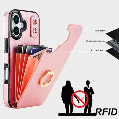 Folosu for iPhone 17 Case Wallet with Card Holder,Finger Ring Cover Rosegold - color: Rose Gold