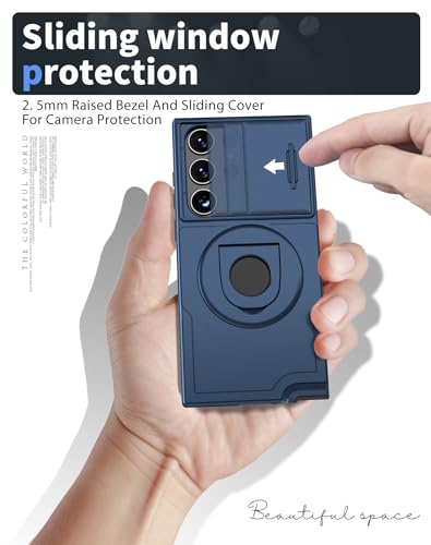ANNGELAS for Samsung Galaxy S23 Ultra Mag Safe Kickstand Case with Slide Camera Cover,Slim Shockproof Military Heavy Duty Anti Drop Full Body Protection,360 Rotating Stand Magnetic Phone Case(Blue) - color: Magnetic Stand Blue