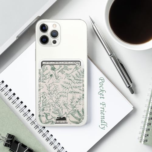 Compatible with Magsafe Cute Wallet Magnetic Card Holder,Green Floral - color: Green