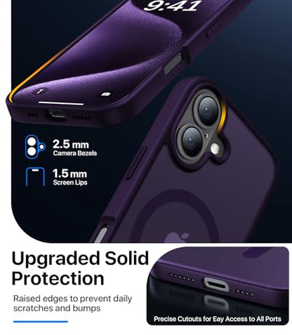 CAHEJILU Magnetic for iPhone 16 Case,[Compatible with MagSafe][Military Grade Drop Protection] Anti-Fingerprint Translucent Matte Shockproof Protective Case for iPhone 16 Phone Case 6.1",Deep Purple - color: Deep Purple