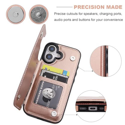 ONETOP for iPhone 17 Wallet Case with Credit Card Holder,Rosegold | Kickstand,ID/Cash Holder,Case Wallet with Card Slots,Double Magnetic Clasp,Durable PU Leather Shockproof Cover for Women Men - color: Rose Gold