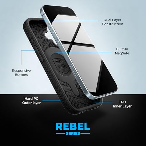 ENCASED Shockproof Case Compatible with iPhone 16 - Ultra Protective Heavy Duty Magnetic Phone Cover, Rebel Series (Black, for iPhone 16) - color: Black, size: iPhone 16