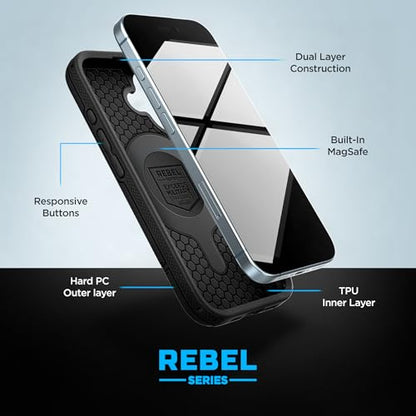 ENCASED Shockproof Case Compatible with iPhone 16 Plus - Ultra Protective Heavy Duty Magnetic Phone Cover, Rebel Series (Black, for iPhone 16 Plus) - color: Black, size: iPhone 16 Plus