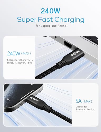 240W USB C to USB C Cable 10ft 2-Pack,USBC to USBC Cable Braided Super Fast - color: Black, size: 10ft
