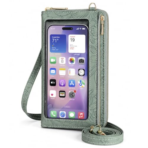 GOIACII Phone Purse Crossbody Bags for Women Small Travel Wallet Touch Screen RFID Blocking - color: A11 Green Pattern