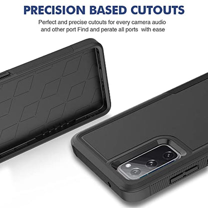 for Samsung Galaxy S20 FE 5G Case: Dual Layer Protective Heavy Duty Cell Phone Cover Shockproof Rugged with Screen Protector - Military Protection Bumper Tough - Samsung Galaxy S20 FE 5G, Black - color: Black (PC) + Black (TPU)