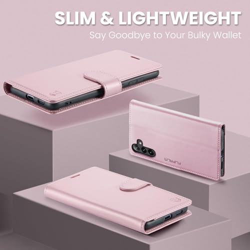 FLIPALM Wallet Case for Samsung Galaxy S25 Plus/S25+, Pink | Card Holder, RFID Blocking, PU Leather Folio Flip, Kickstand, Protective Shockproof Cover - color: Pink