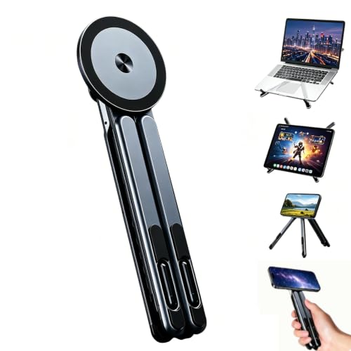 Magnetic Phone Holder & Foldable Laptop Riser, Matte Black Aluminum Multi‑Device Desk Mount, N52 MagSafe Stand, Ergonomic Laptop Elevator for MacBook iPad iPhone Travel Office - color: Grey