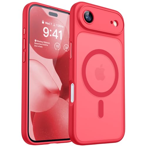 CANSHN Magnetic Compatible with iPhone Air Case, Red | Full Camera Protection, Compatible with MagSafe, Translucent Matte, Military-Grade Protection, Scratch Resistant, Slim Fit - color: Red, size: iPhone Air (6.9 Inch,1 Lens)