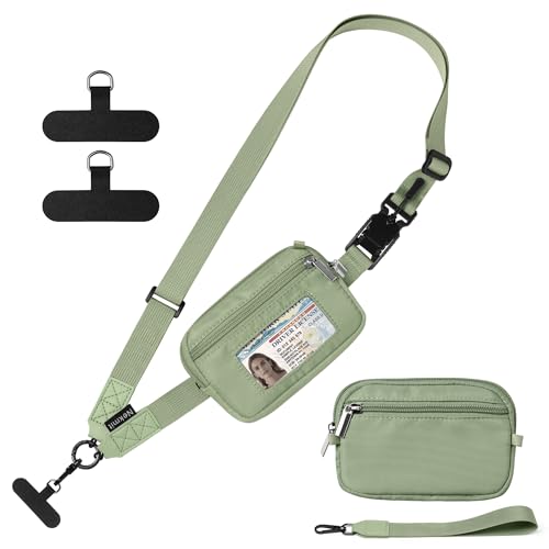 Nekmit Clip and Go Strap for Phone with Wallet Crossbody, Adjustable Phone Lanyard with Detachable Zippered Pouch & Wristlet - color: Green