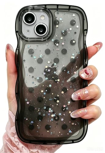 Glitter case for iPhone 13/14 Polka dots Black | Bling Sparkle Glitter，Polka dots，Full Protection Soft TPU，Kawaii Cute Phone Case for Women Girls - color: Polka Dots Black