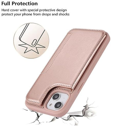 iCoverCase Compatible with iPhone 14 Plus Phone Case with Card Holder, Wallet Case for Women Men RFID Blocking PU Leather Protective Case 6.7 Inch (Rose Gold) - color: Rose Gold