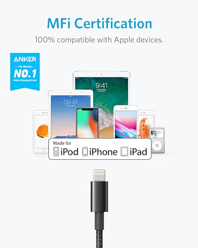Anker USB A to Lightning Cable, MFi-Certified (2-Pack, 3.3 ft, Black) - color: Black, size: 3.3 feet * 2