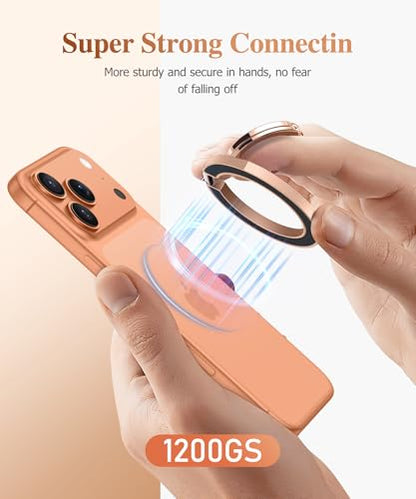 GVIEWIN Magnetic Phone Ring Holder, Compatible with MagSafe Phone Grip | Adjustable Stand, Magnet Phone Ring Kickstand, for iPhone 17/16/15/14/13/12 Pro Max Plus Air/Other Phones (Glitter/Orange) - color: Glitter/Orange