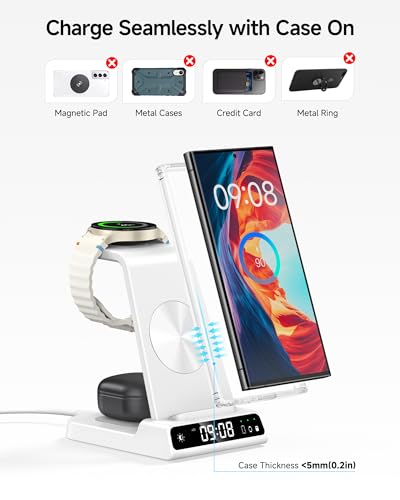 3 in 1 Wireless Charger for Samsung Galaxy S26 Ultra, Galaxy Watch 8, Buds - color: White