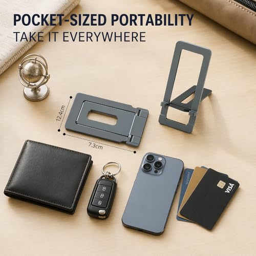 Ultra Slim Aluminum Card Phone Stand, Portable Foldable Pocket Cell Phone Holder, Adjustable Desktop Smartphone Stand for iPhone, Samsung, Android Phones, Travel Home (Silver) - color: Silver