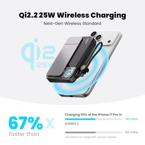 sharge for MagSafe Power Bank Qi2.2 25W 10000mAh Magnetic Portable Charger - color: Black