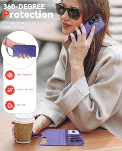 OCASE for Samsung Galaxy S25+ Plus Detachable Wallet Case, Purple | 2-in-1, Card Holder, RFID Blocking, Stand, Wrist Strap, Shockproof, Wireless Charging, Magnetic, PU Leather Flip Phone Cover - color: Purple, size: Samsung Galaxy S25 Plus