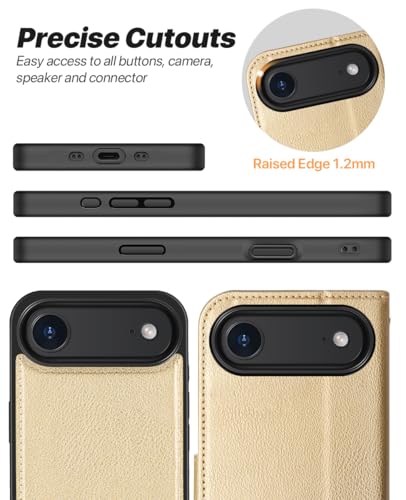 OCASE for iPhone Air Detachable Wallet Case with Card Holder, 2 in 1 PU Leather Flip Folio with RFID Blocking Stand Wrist Strap Shockproof Phone Cover 6.5 Inch 2025, Gold - color: Gold, size: iPhone Air