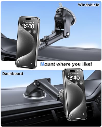 Car Mount for Pop Socket, Dashboard Windshield Car Phone Holder Compatible with Popsocket, Powerful Suction Cup Car Phone Mount Fits All Smartphones with Pop Grip - style: Extended Socket Mount