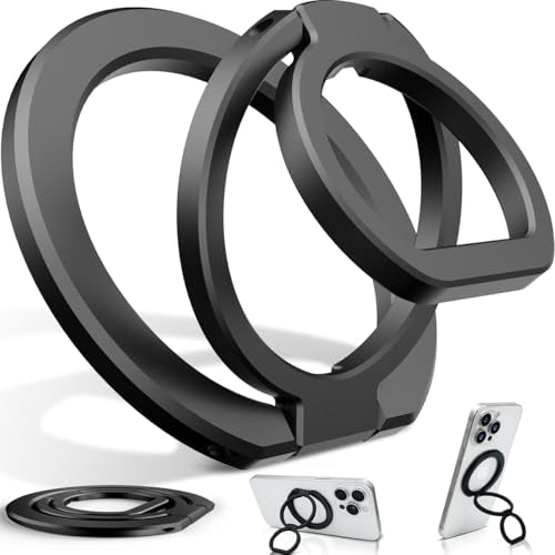 Phone Grip for MagSafe,360°& 180°Rotation Magnetic Phone Ring Holder with Kickstand,Dual-Ring Thin Phone Stand for 17/16/15/14/13/12 Series-Black - color: Black