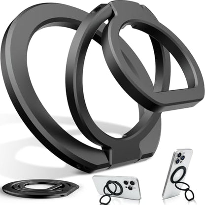 Phone Grip for MagSafe,360°& 180°Rotation Magnetic Phone Ring Holder with Kickstand,Dual-Ring Thin Phone Stand for 17/16/15/14/13/12 Series-Black - color: Black