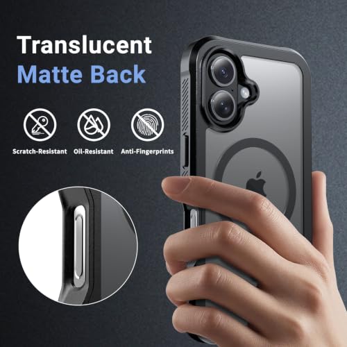 jaroco Magnetic for iPhone 16 Case Heavy Duty Protection Black | Compatible with MagSafe,Military Grade Drop Protection,Translucent Matte,Non-Slip,Shockproof 2-Layer Durable Bumper Case - color: Black, size: iPhone 16
