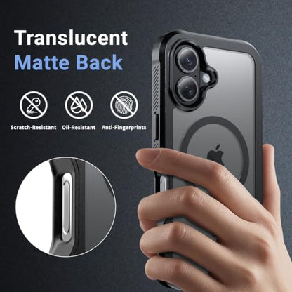 jaroco Magnetic for iPhone 16 Case Heavy Duty Protection Black | Compatible with MagSafe,Military Grade Drop Protection,Translucent Matte,Non-Slip,Shockproof 2-Layer Durable Bumper Case - color: Black, size: iPhone 16
