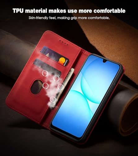 Asuwish Flip Wallet Phone Case for Samsung Galaxy A17 5G with Tempered Glass Screen Protector Magnetic Closure Folio Cover Credit Card Holder Slot Stand Cell Accessories A 17 17A 4G Women Men Red - color: Red