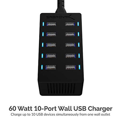 SABRENT 60W 10-Port USB Charging Station, Auto-Detect (AX-TPCS) - size: 10-Port
