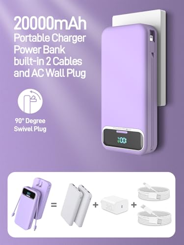 Nusyddy Portable Charger 20000mAh Fast Charging w/Built-in Wall Plug Purp. - color: Purple