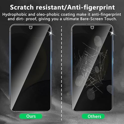CJY For Samsung Galaxy S25 Anti Spy Privacy Screen Protector, 2+2 Pack Tempered Glass with Camera Lens Protector, 9H Hardness, Fingerprint ID Compatible, Case Friendly HD Privacy Glass - color: Samsung Galaxy S25 Privacy