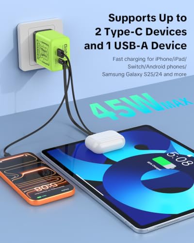 W & O Retractable Phone Charger with USB C Cable for iPhone17/16/15 - color: Green