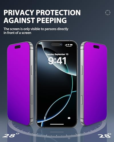 GIGIKISS Compatible for iPhone 17 Privacy Screen Protector 6.3 Inch, Purple Gradient Anti Spy Anti Blue Light HD Screen Protector Tempered Glass Easy Installation - size: for iPhone 17 - 6.3 inch