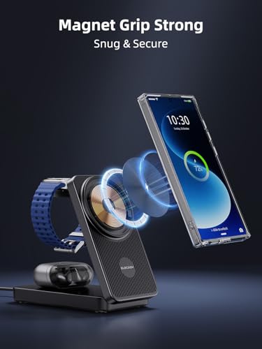 3 in 1 Magnetic Wireless Charger for Samsung, Foldable Android Charging Station for Galaxy S26/S25 Ultra /S24/Z Fold 7/Flip 7, Magnetic Watch Charger Stand for Galaxy Watch Ultra 8/7/Buds 3 for Travel
