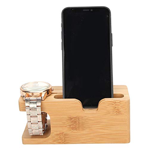 Pssopp Bamboo Charging Station, Wooden Charging Station Desktop Docking Station Organizer for Cellphone Smart Watch Tablet Charging Cables