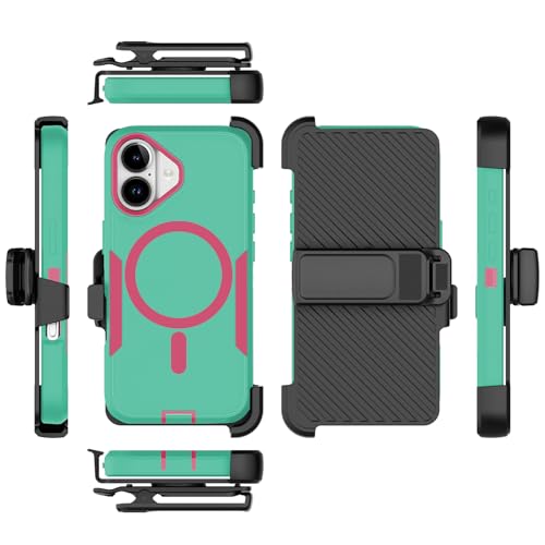 Designed for iPhone 17 Case,Green Rose | Compatible with MagSafe,Double protection,Tough Durable,Detachable back clip,Dustproof,No Fading,No Yellowing,Non-Slip - color: Green Rose, size: iPhone 17 6.3”