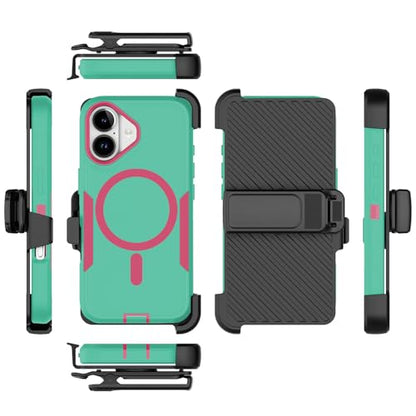 Designed for iPhone 17 Case,Green Rose | Compatible with MagSafe,Double protection,Tough Durable,Detachable back clip,Dustproof,No Fading,No Yellowing,Non-Slip - color: Green Rose, size: iPhone 17 6.3”