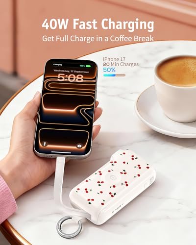 RORRY Flow Portable Charger 10000mAh 40W Wall Plug Power Bank Battery Pack - color: Cherry Print