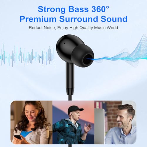 USB C Samsung Earbuds Wired Ear Buds for Samsung Galaxy A16 A17 A36 5G A26 - color: Black