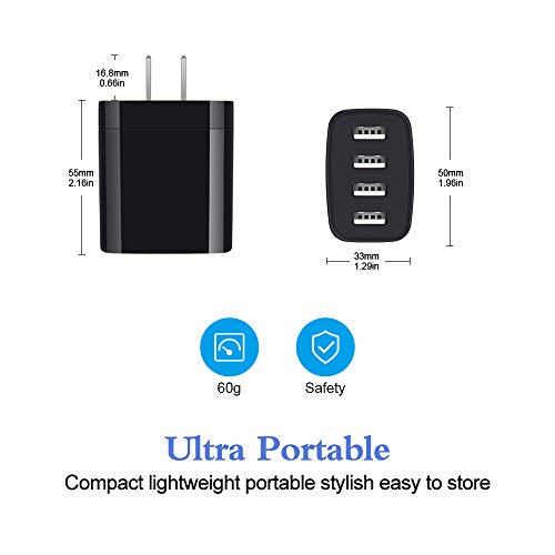 iPhone Charger Block, 4.8A Multi Port USB Wall Charger Plug Power Adapter - color: all black
